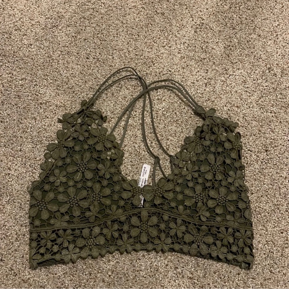 Free People Floral Olive Green Bralette